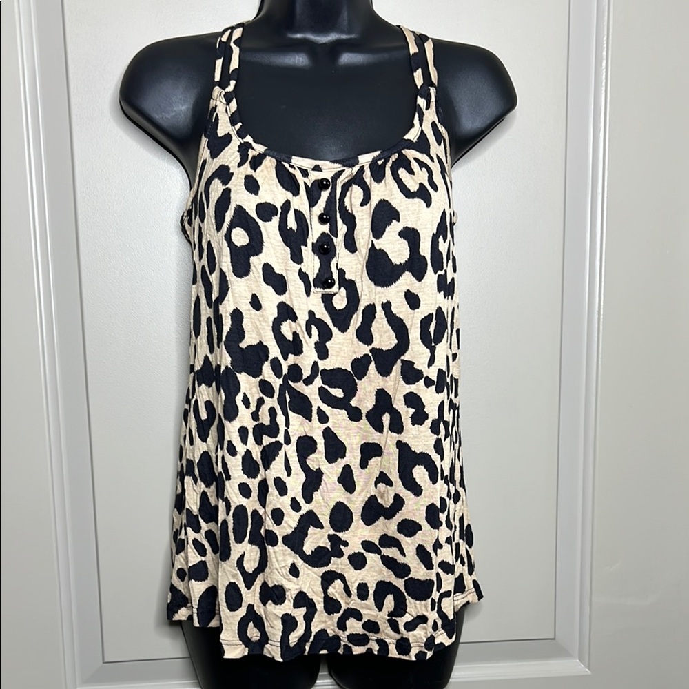 Cream & Black Leopard Print Sleeveless Tank